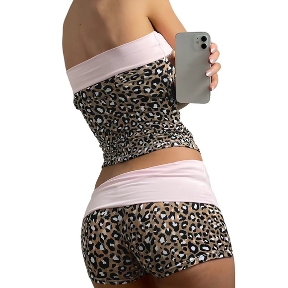 NWOT, Nice For What, Women’s Leopard Print Two Piece Set, Pink, Size Small - Picture 2 of 5